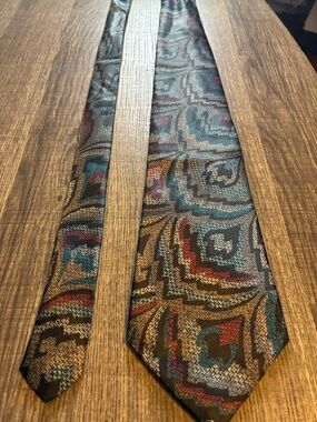 Multicolor Paisley-Style Men's Tie — Deep Teal & Burgundy Accents